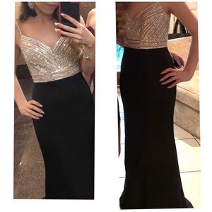 Long black and silver/nude dress